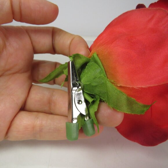 Red Rose Faux Floral Corsage with Alligator Clip 3x3 1/2 Spring Hat Attachment - Picture 2 of 4